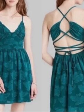 wild fable Teal Floral Lace Midi Dress